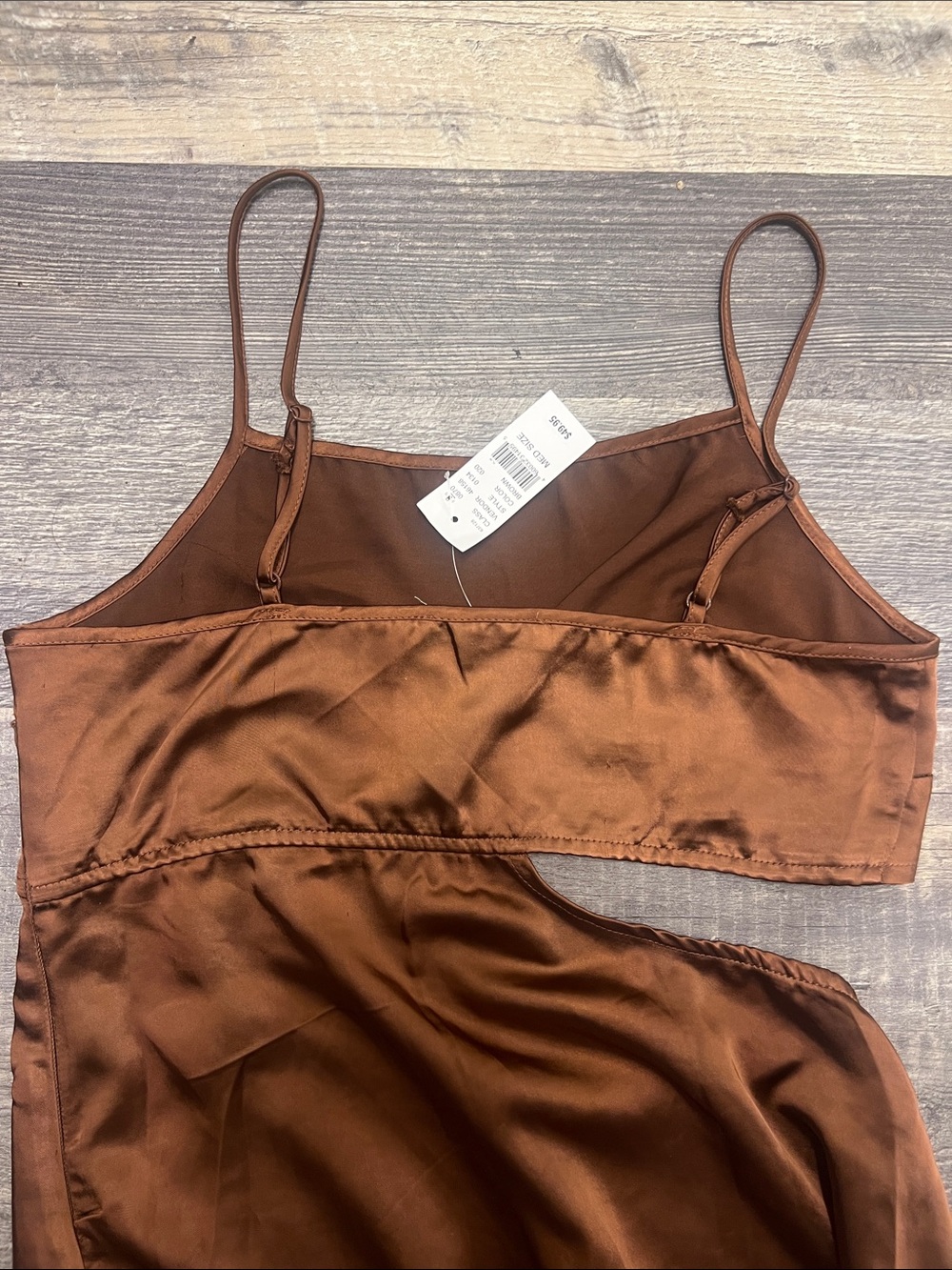 LA Hearts Side Cutout Satin Maxi Brown Dress - Picture 7 of 9